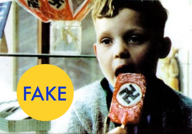 Že by nacisté dávali symbol hákového kříže i na zmrzlinu? Je pravda, že ho dávali všude možně, zmrzlina ale naštěstí zůstala uchráněna. Tato fotka je z filmu z roku 1983