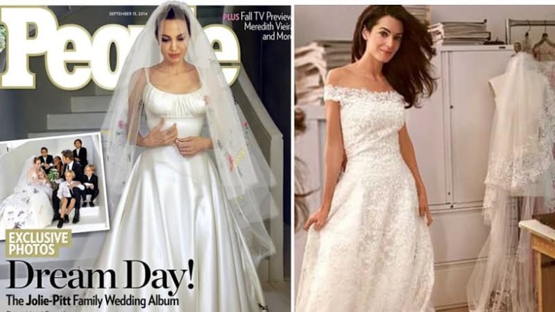 Kdo oblékl lepší svatební šaty? Amal nebo Angelina?