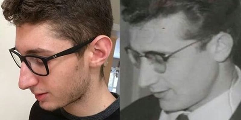 Stejný nos, vlasy i brýle.