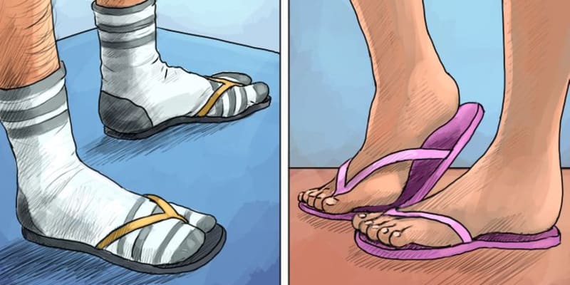 Lidé, kteří nosí ponožky do sandálů (žabek) vs. Lidé, kteří je nosí bez ponožek