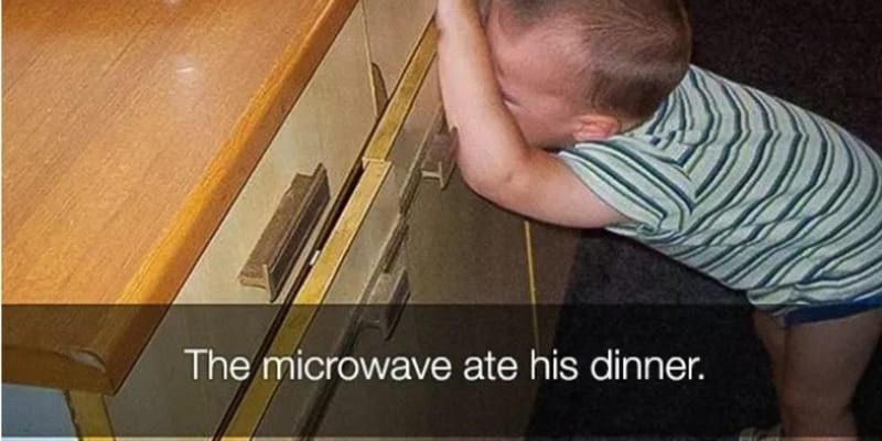 Mikrovlnka mu snědla jídlo.