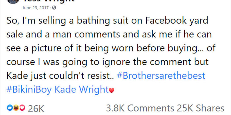 Tess Wright prodávala na Facebooku své plavky.