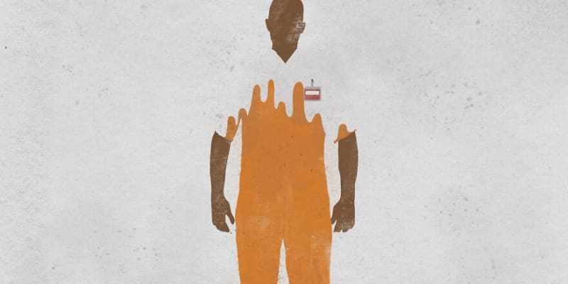 Ilustrace znázorňující obtížný život napraveného vězně po návratu do společnosti.