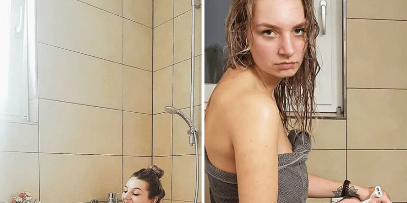 Žena ukazuje rozdíl mezi fotkami na Instagramu a realitou 4