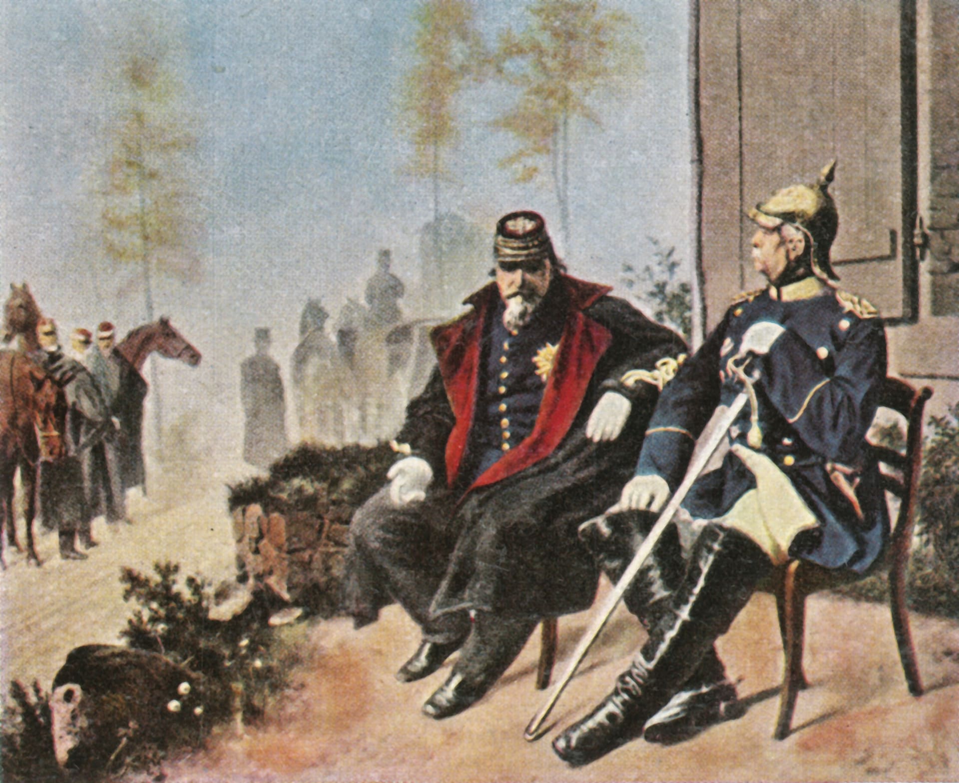 Kancléř Otto von Bismarck s poraženým francouzským císařem Napoleonem III.