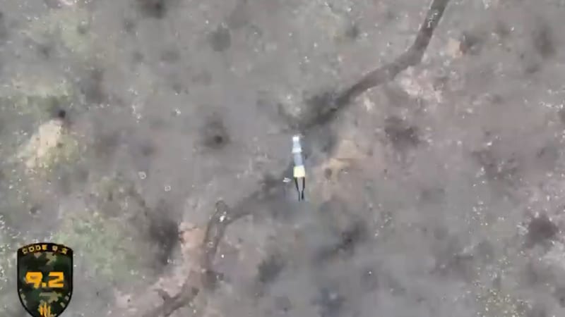 Ukrajinský dron shodil bombu na ruského okupanta.