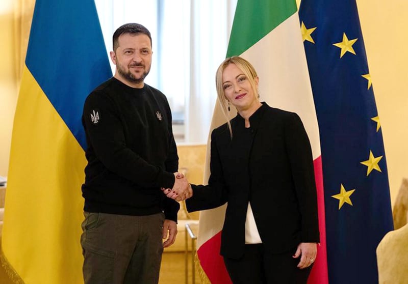 Italská premiérka Giorgia Meloniová v Římě přivítala ukrajinského prezidenta Volodymyra Zelenského. (13. 5. 2023)