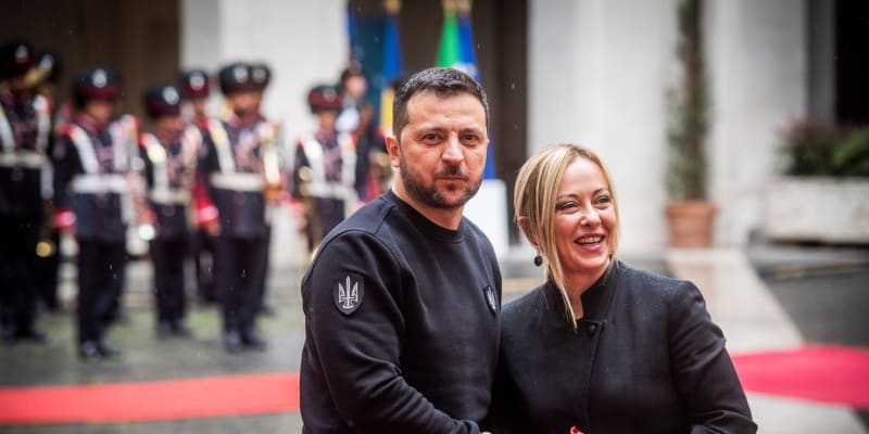 Giorgia Meloniová přivítala v Římě ukrajinského prezidenta Volodymyra Zelenského.