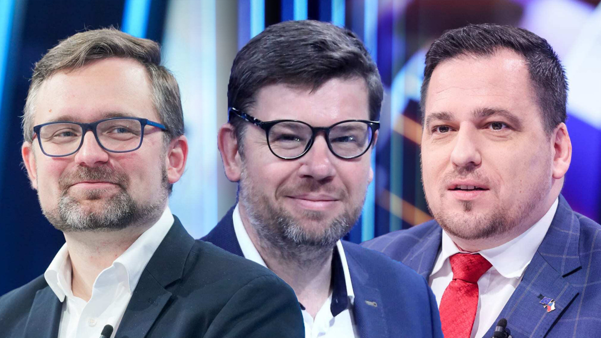 Mikuláš Peksa, Jiří Pospíšil a Tomáš Zdechovský ve studiu CNN Prima NEWS