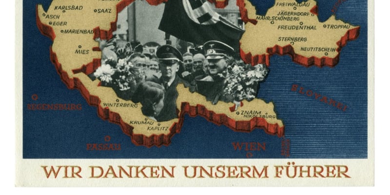 Propagační pohlednice nacistického Německa k odtržení Sudet