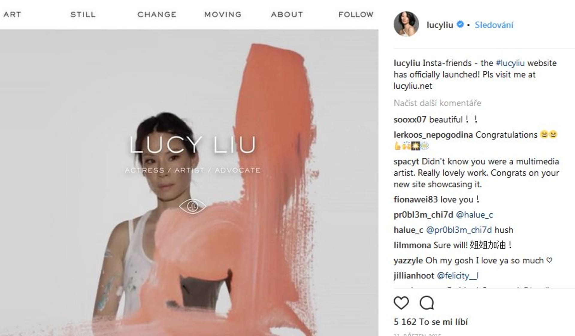 Lucy Liu má nové webové stránky, kde můžete vidět i její umění