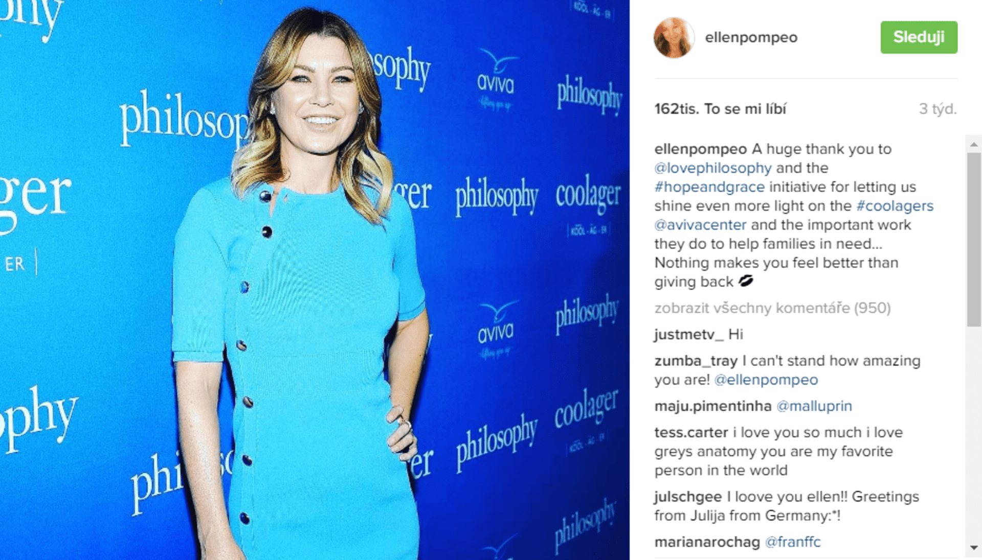 Chirurgové - modré šaty a Ellen Pompeo