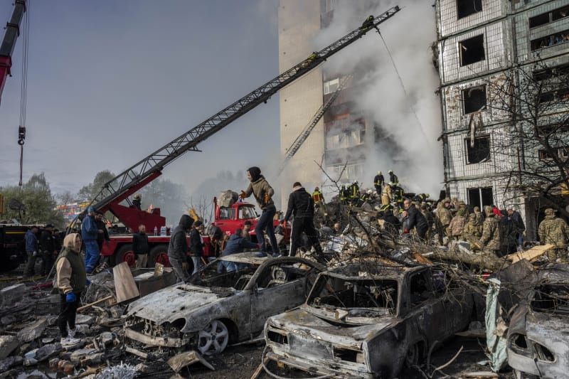 Následky ruského ostřelování města Umaň