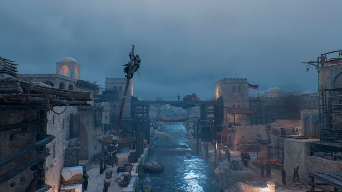Technika zvaná Pole Vault ve hře Assassins Creed Mirage
