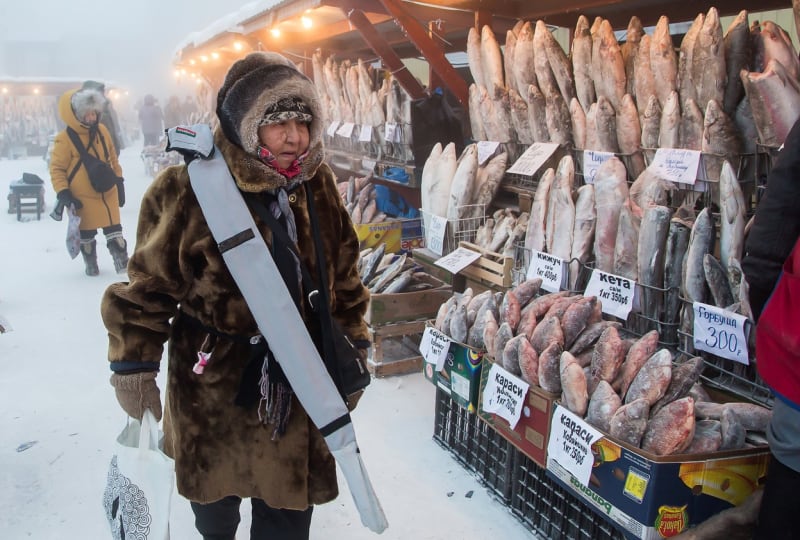 Jiné než mražené ryby v Jakutsku v zimě nekoupíte