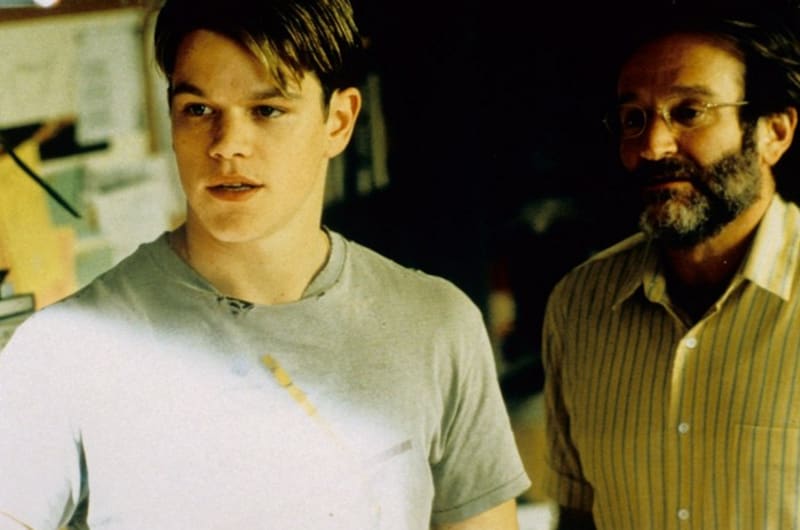 Záběry z filmu Dobrý Will Hunting s Mattem Damonem a Robinem Williamsem