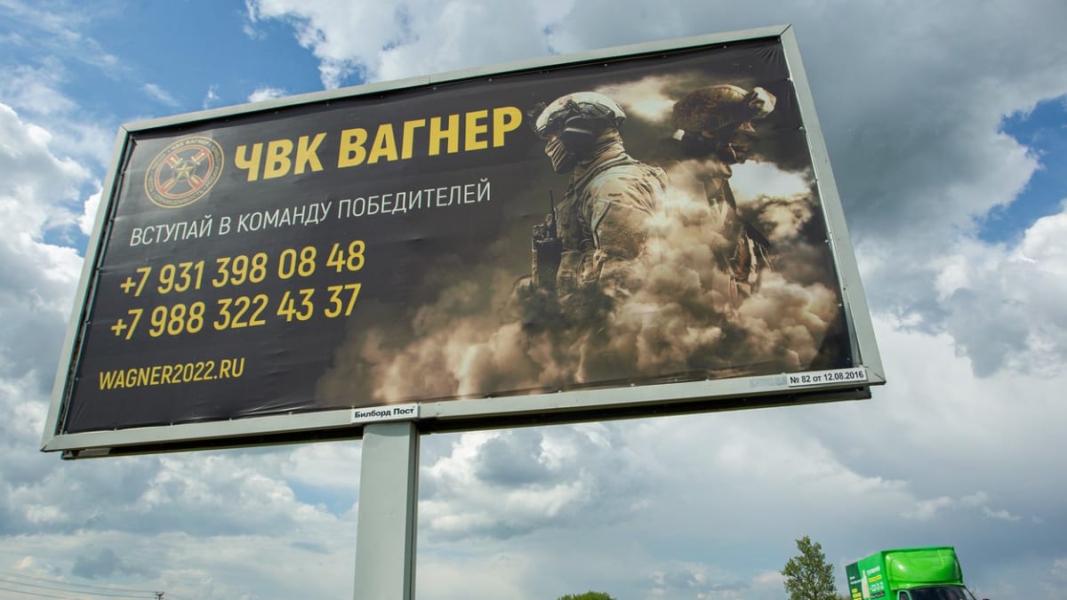 Reklamní billboard vagnerovců v Rusku