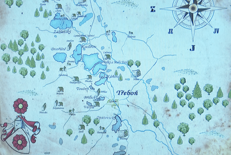 Dobová mapa znázorňující, jak postupně přibývaly rybníky na jihu Čech.