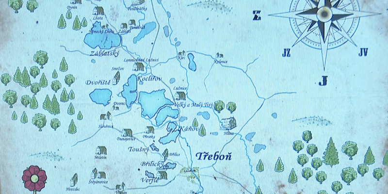 Dobová mapa znázorňující, jak postupně přibývaly rybníky na jihu Čech.