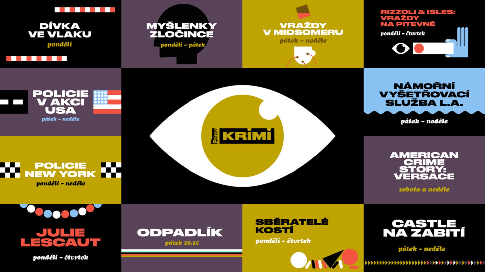 Hlavní grafický motiv kanálu Prima KRIMI je oko, které je neustále zvídavé a pátrající.