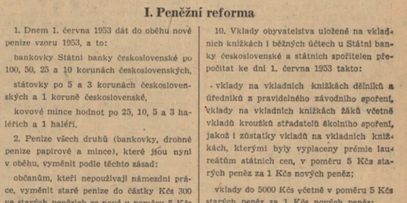 Ústřední deník KSČ Rudé právo přináší první informace o měnové reformě.