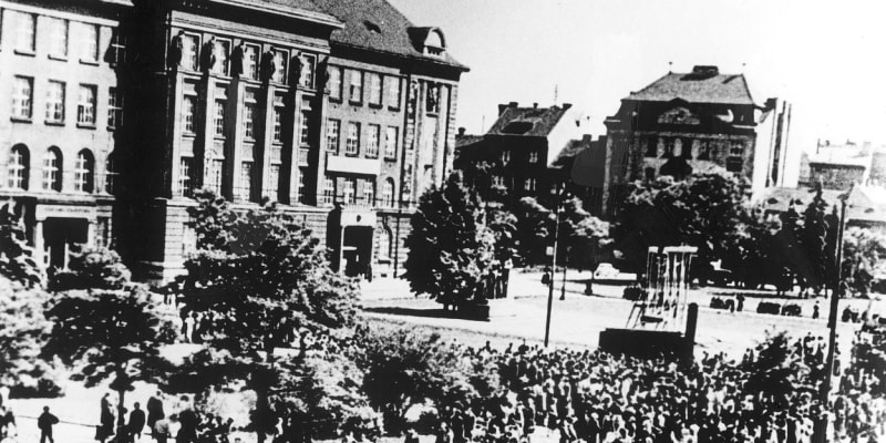 Protesty proti měnové reformě v centru Plzně 1953