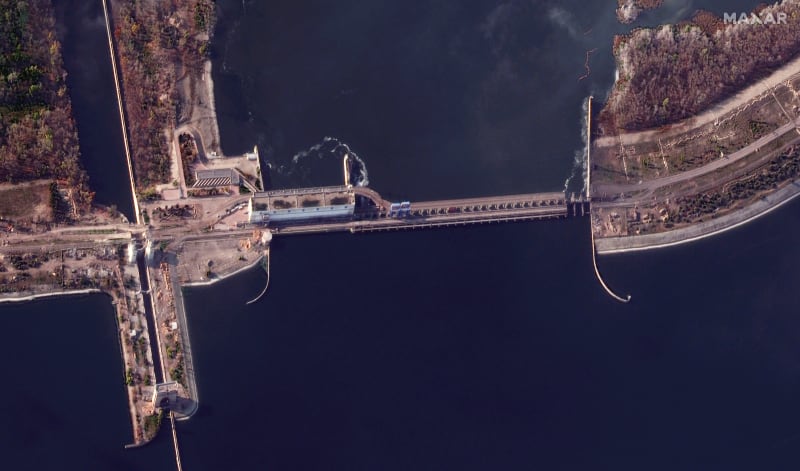 Satelitní snímek Kachovské přehrady, listopad 2022