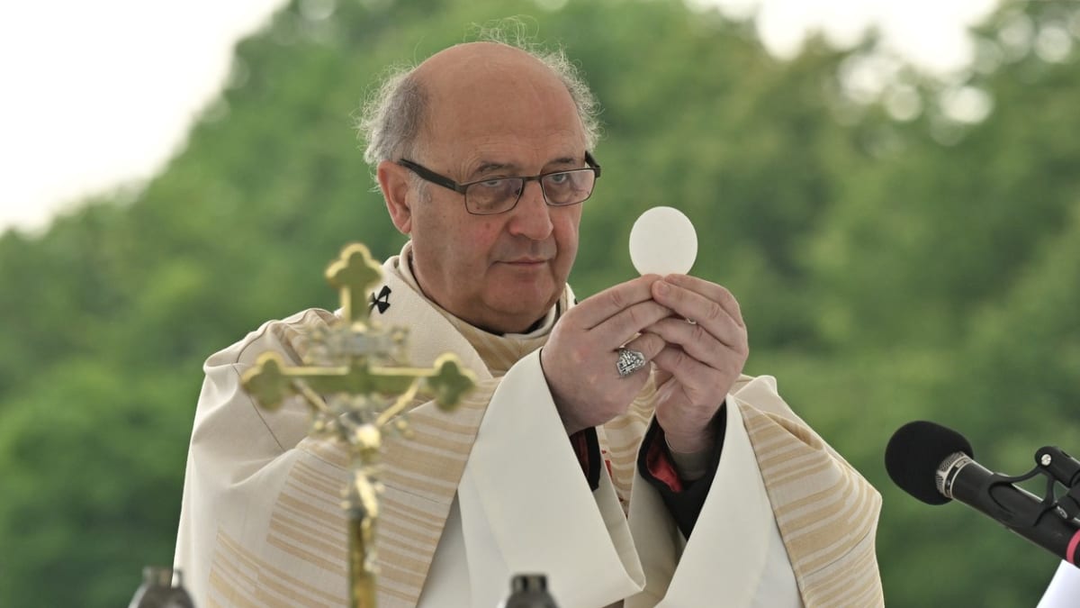 Arcibiskup Jan Graubner během bohoslužby při 81. výročí vypálení obce Lidice
