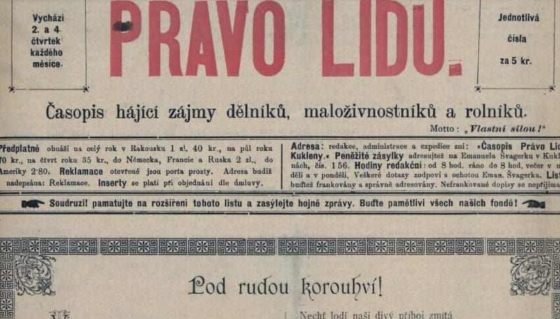 Právo lidu, noviny sociálnědemokratické strany, 1894.