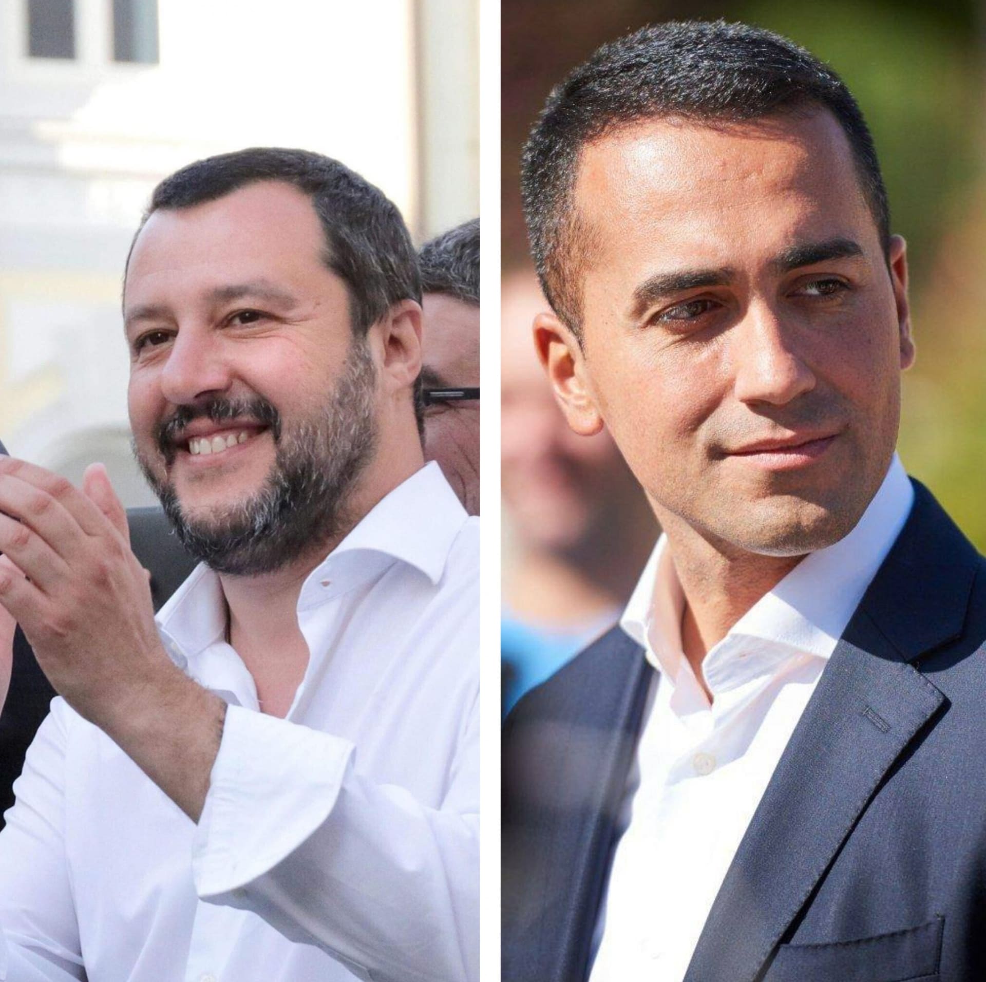 Šéf Ligy Matteo Salvini (vlevo) a předseda Hnutí pěti hvězd Luigi Di Maio (vpravo)
