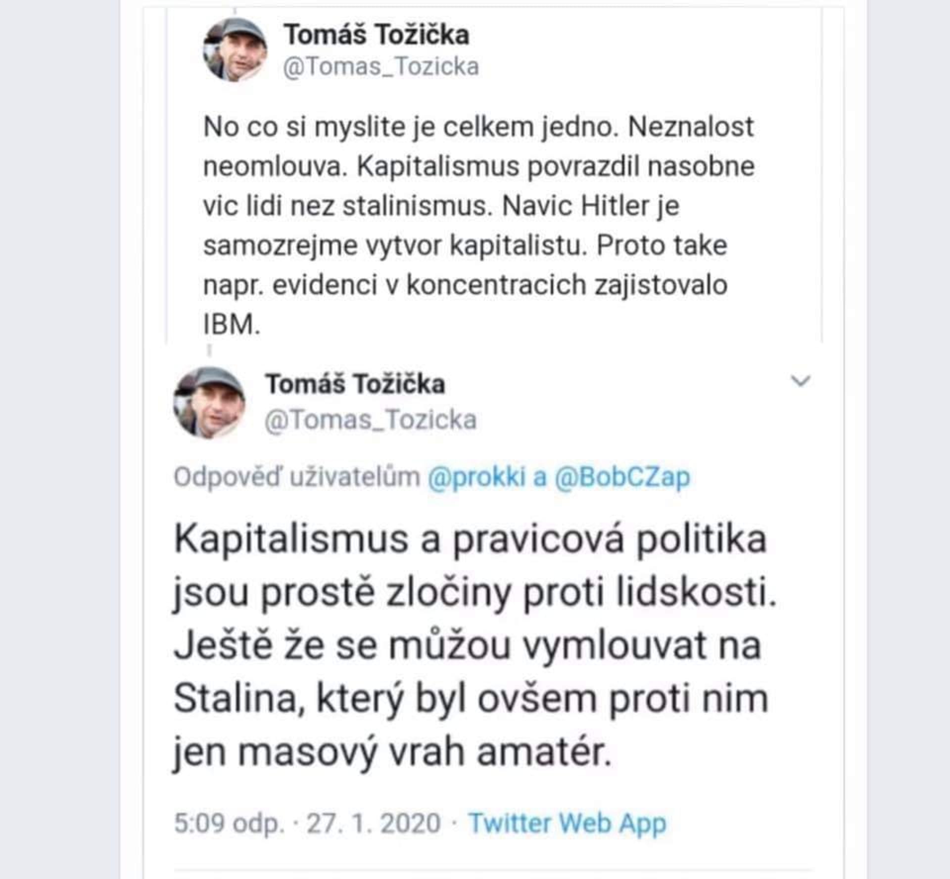 Kritizovaný Tweet Tomáše Tožičky
