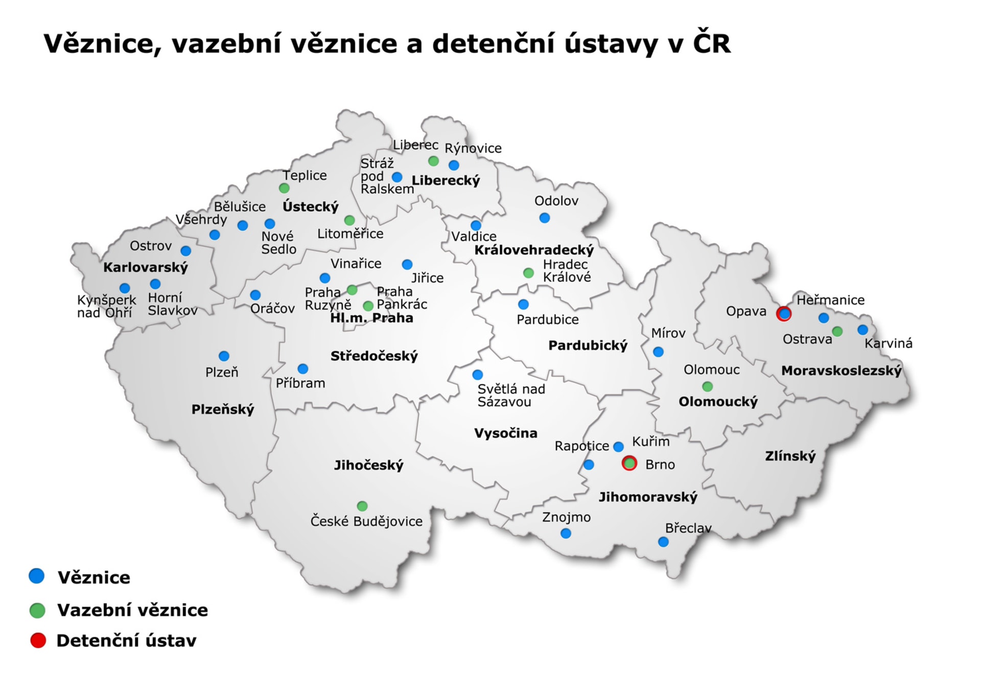 Přehled věznic a detenčních ústavů v ČR