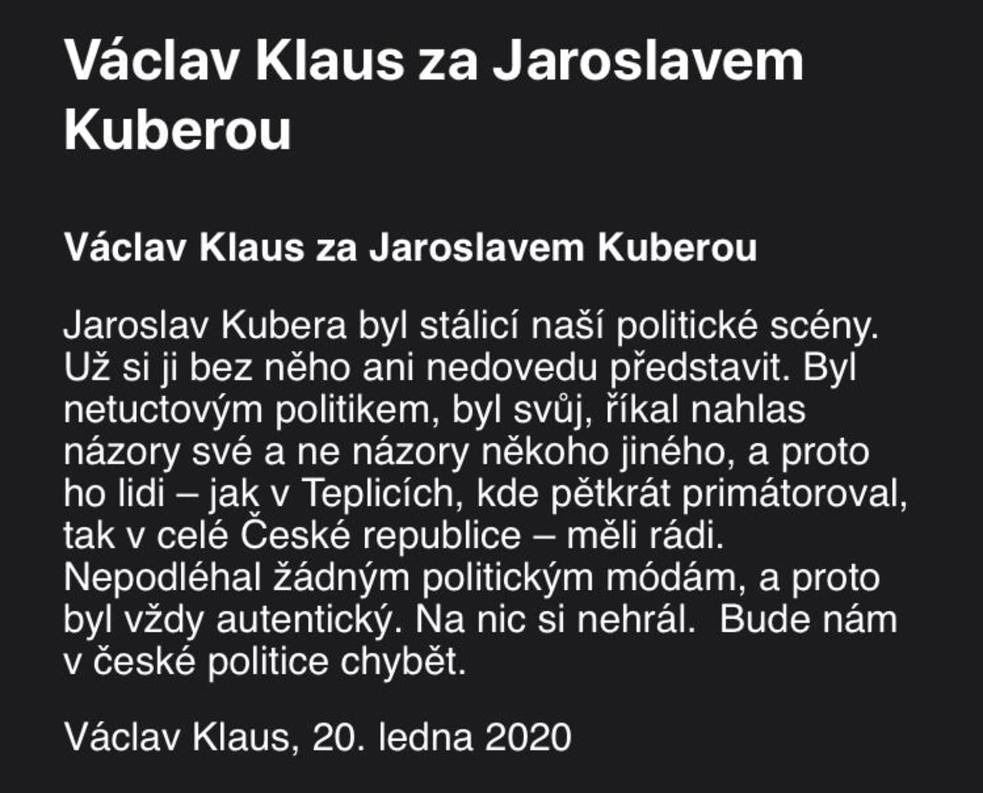 Vzpomínka Václava Klause