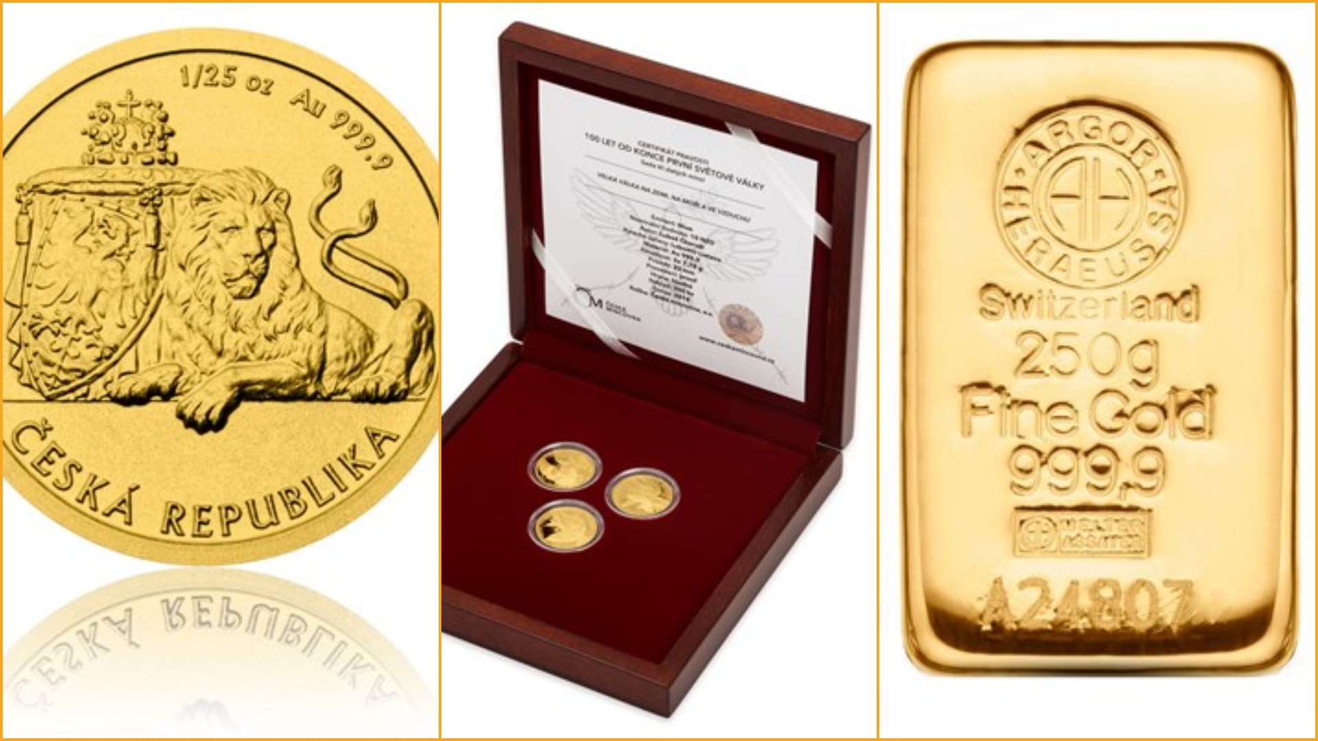 Investovat lze například do zlatých mincí s různými motivy či cihliček...