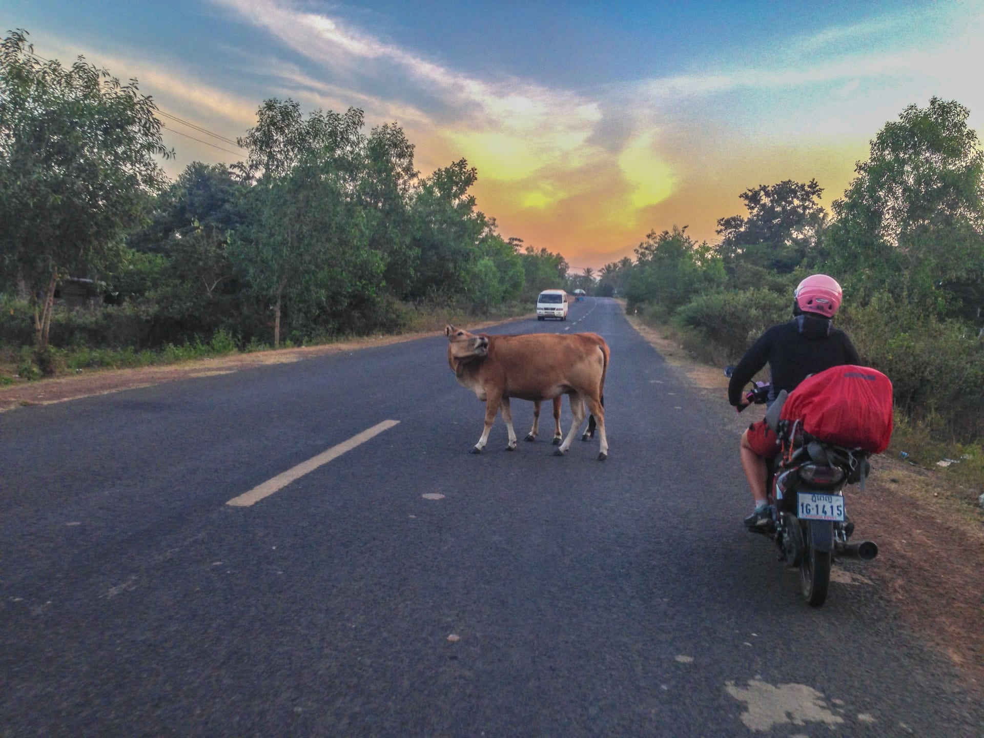 Na silnici musíte počítat se vším. Kambodža