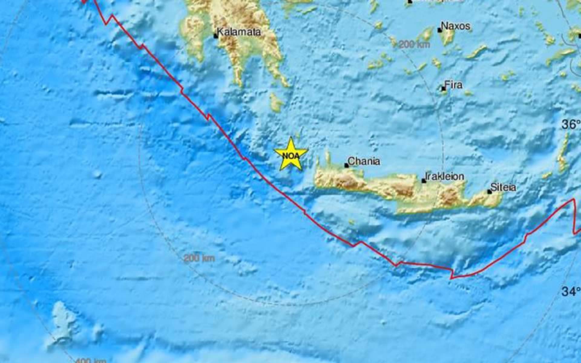 zemětřesení u Kréty - mapa