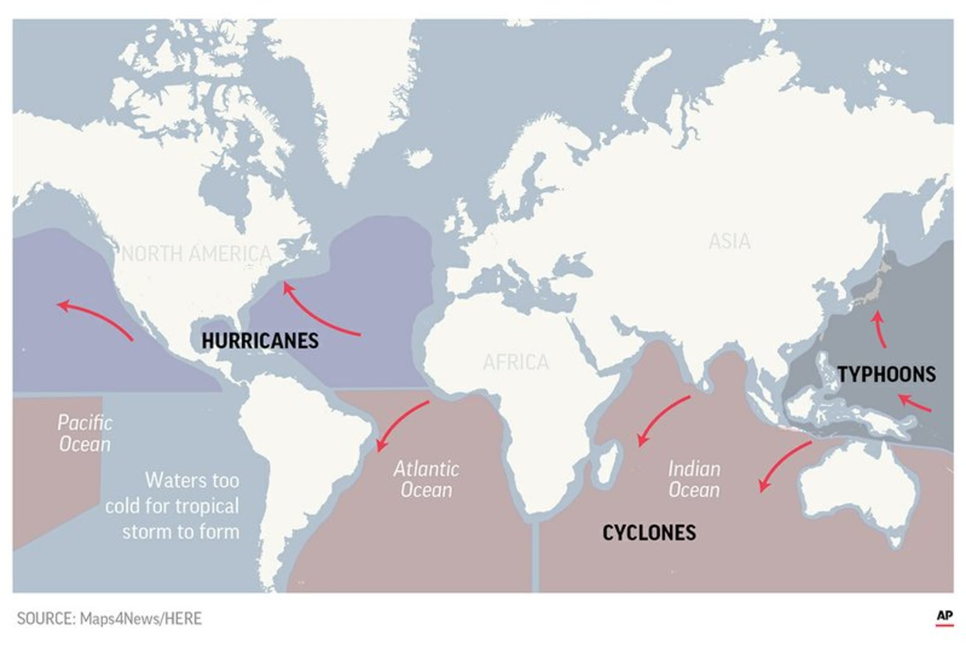 Jaký je rozdíl mezi tajfunem, hurikánem a cyklonem?