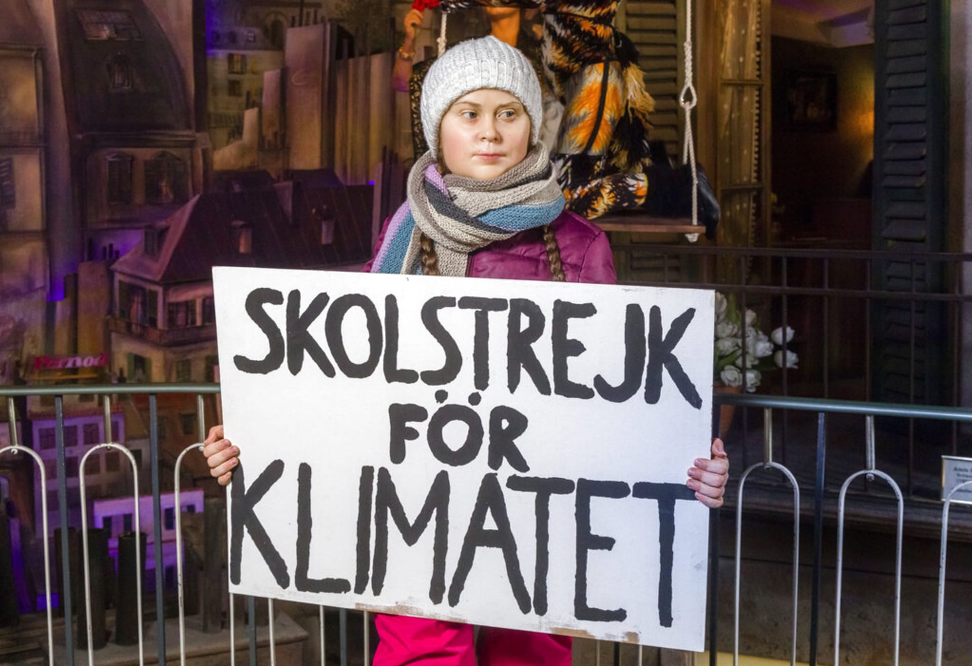 Greta Thunbergová s transparentem