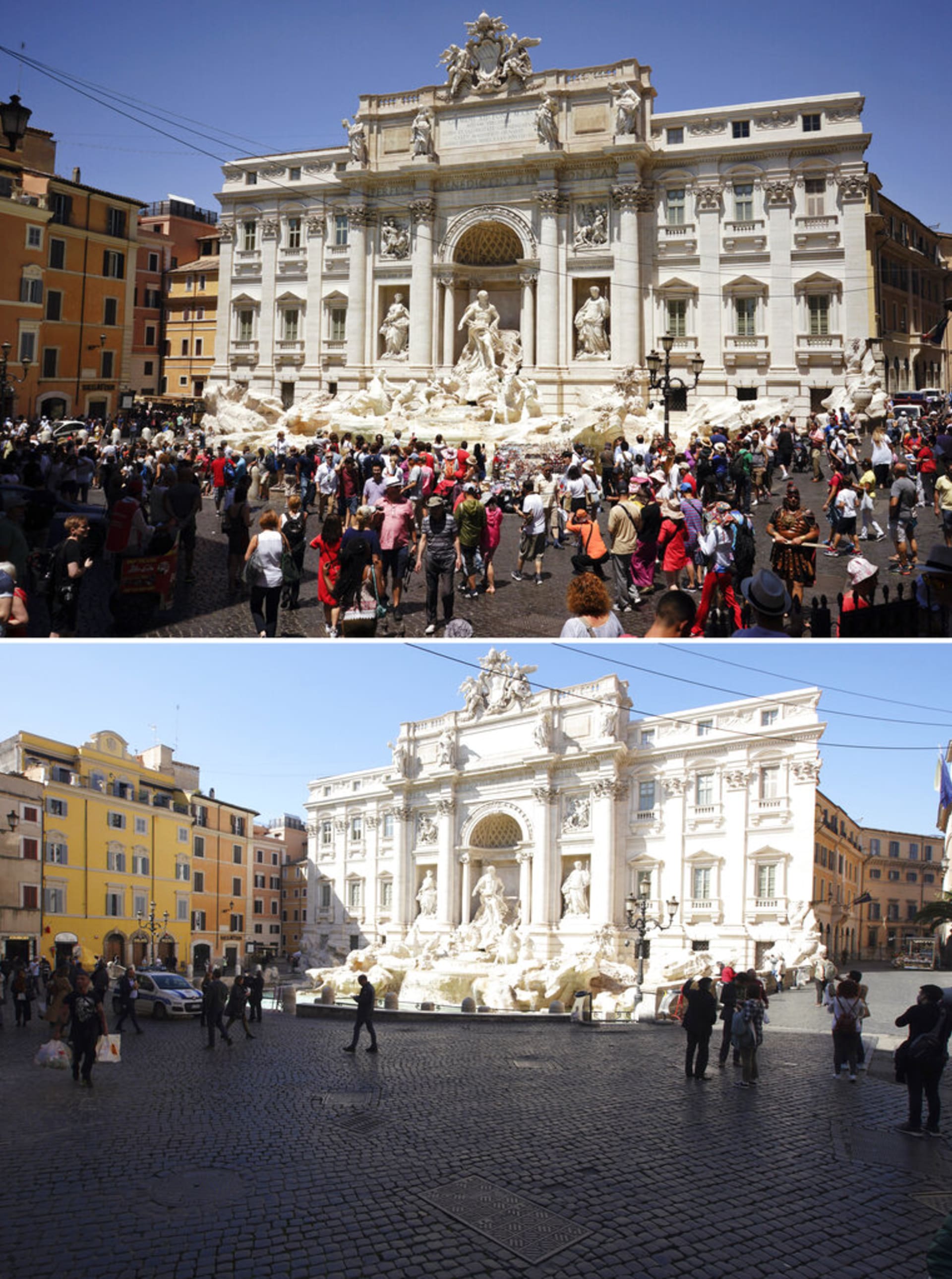 Fontána di Trevi v Římě (dříve a nyní)