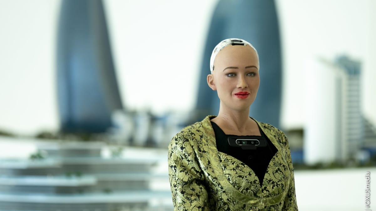 robot Sophia s realistickým lidským vzhledem