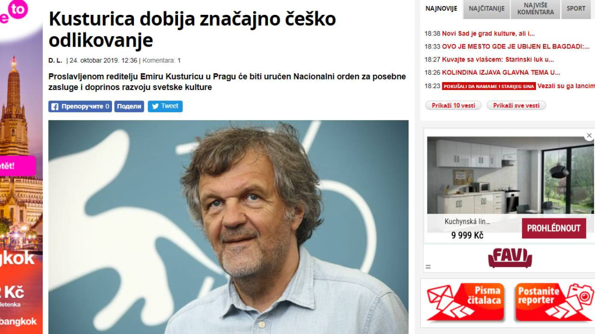 Oceněný Kusturica v srbských médiích