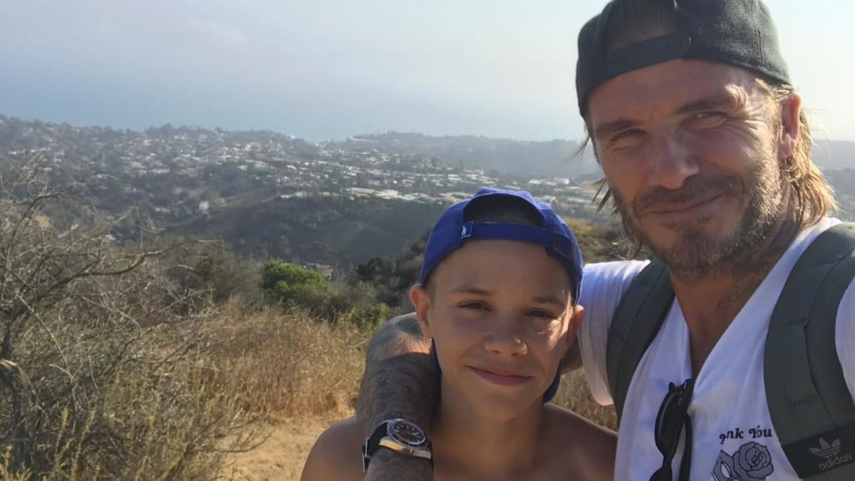 David Beckham se synem Romeem, který oslavil 15. narozeniny.