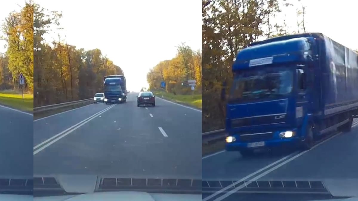 Další hazardér na silnici! Řidič kamionu předjížděl navzdory plné čáře
