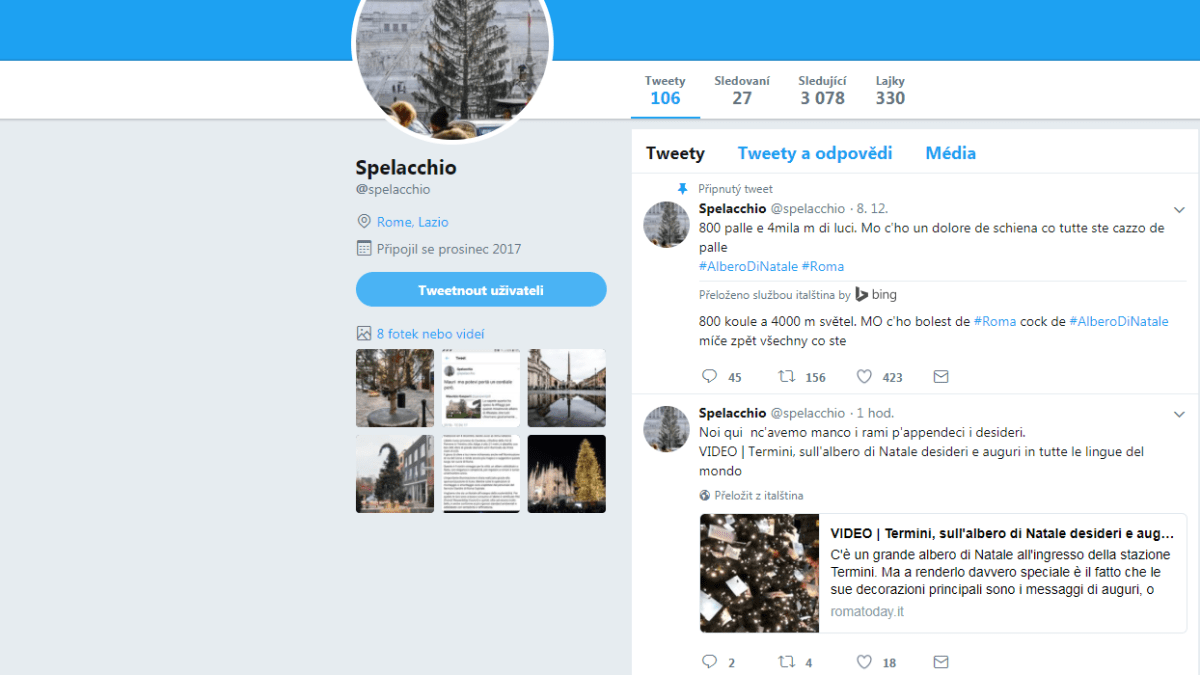 Spelacchio má svůj vlastní twitterový účet
