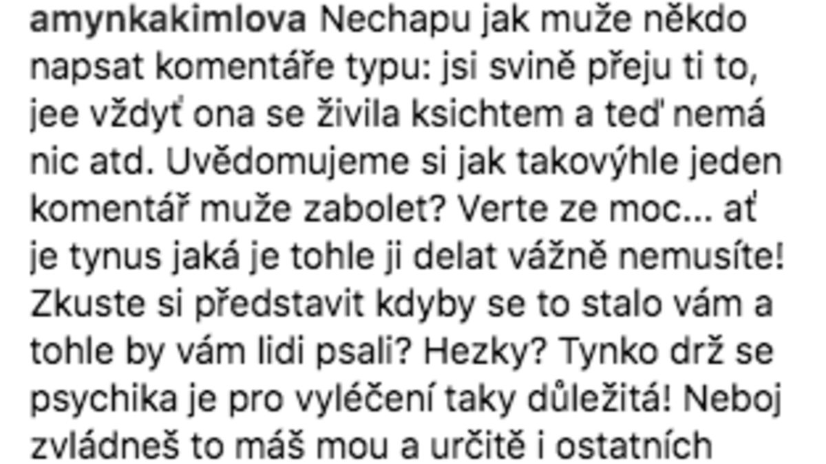 Týnuš Třešničkové se dostala i vlna pozitivních komentářů.
