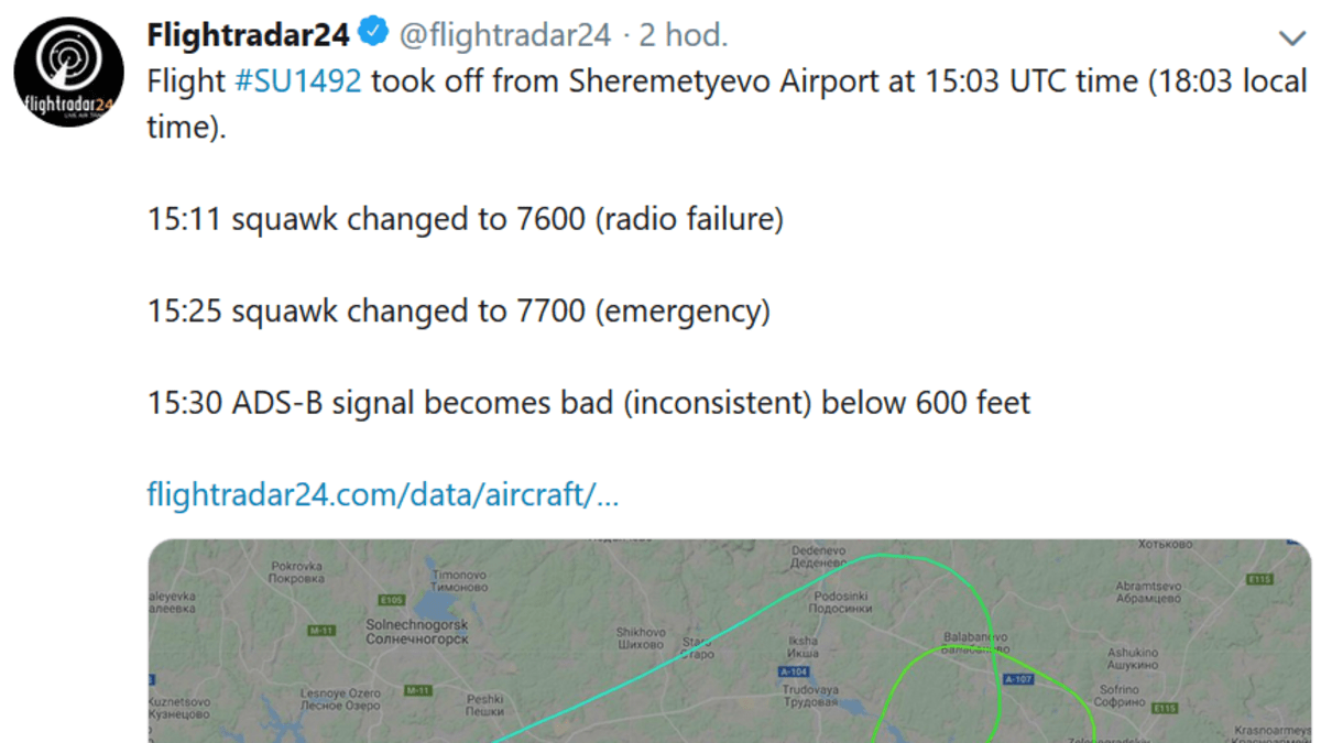 Údaje z aplikace Flightradar24