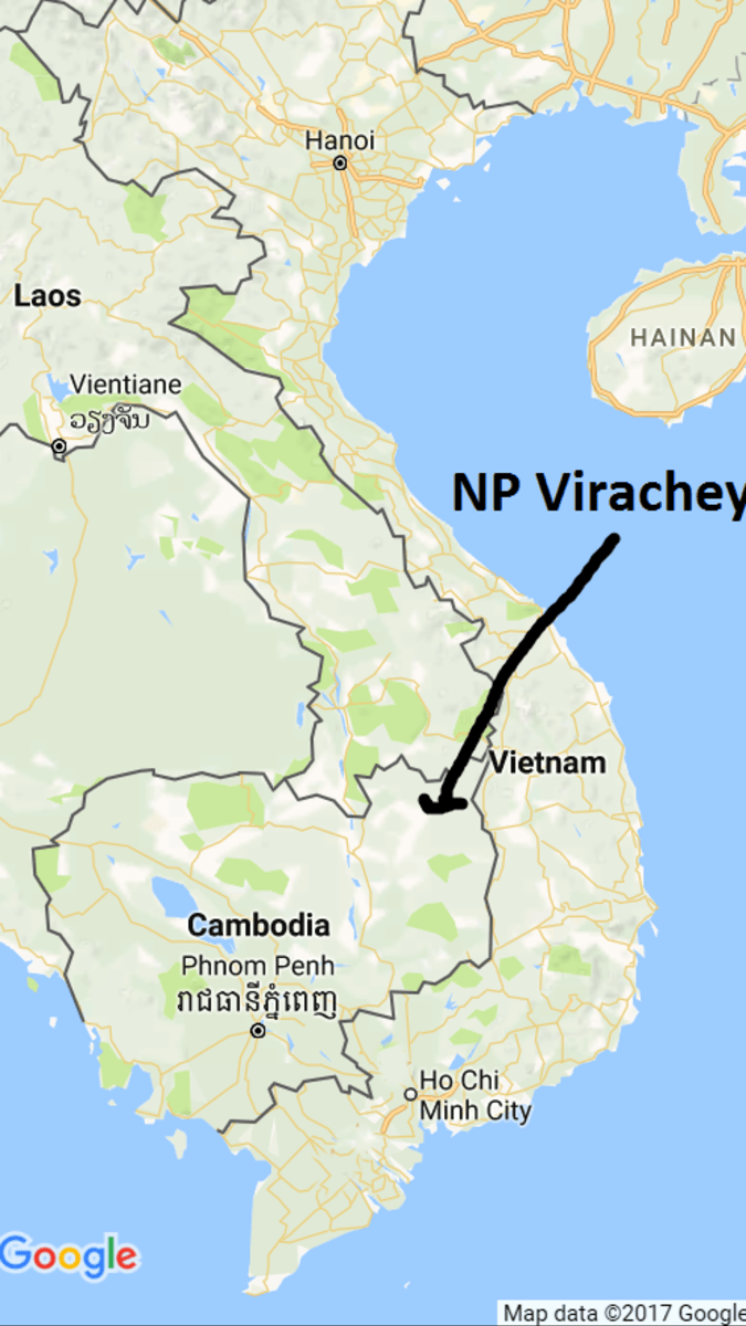 NP Virachey se nachází v Kambodže, na hranicích s Laosem a Vietnamem.