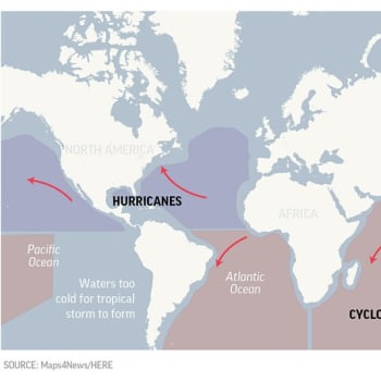 Jaký je rozdíl mezi tajfunem, hurikánem a cyklonem?