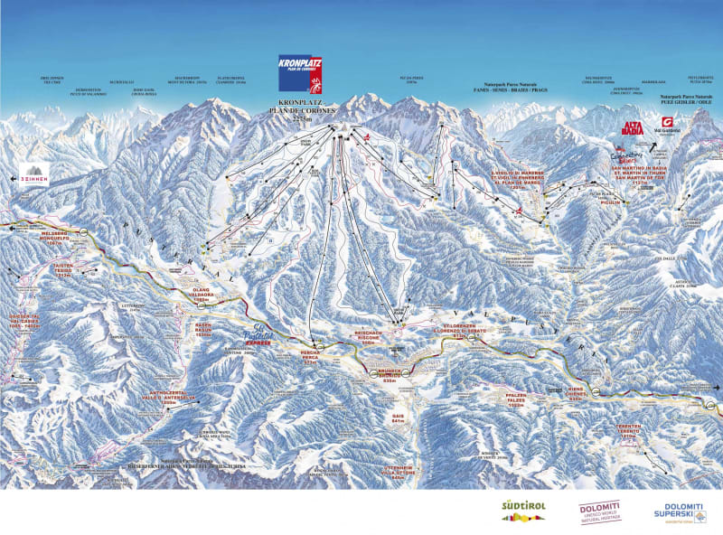 Mapa ski areálu Kronplatz, Itálie