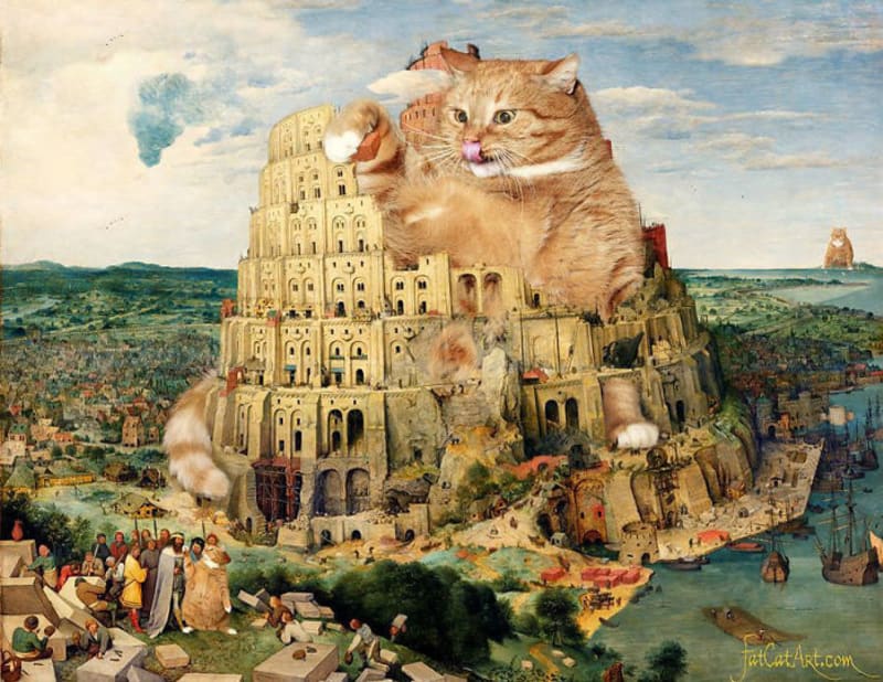 Bruegelovu věž chce kocour evidentně zbortit.